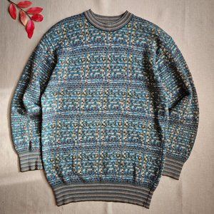 80s Missoni turquoise multicolor wool sweater women, men/ vintage crew neck knit